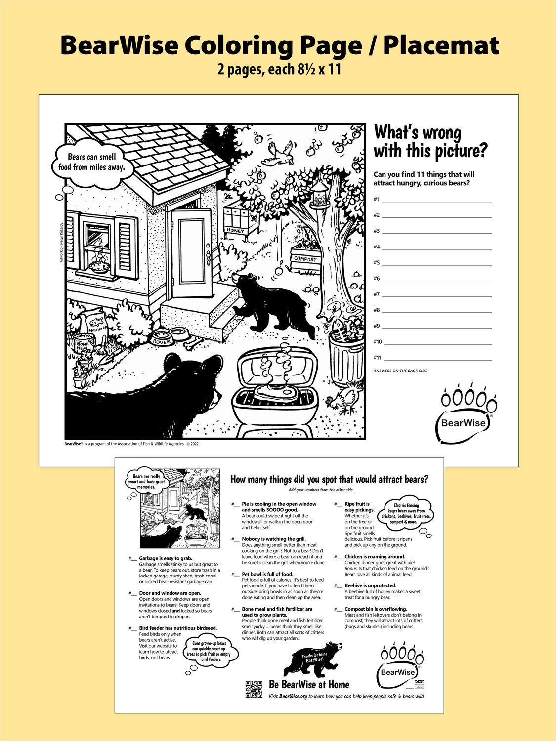 "What's wrong with this picture?" BearWise Coloring Page / Placemat