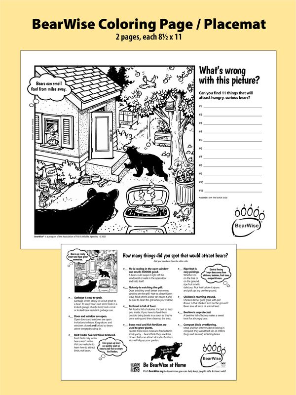 "What's wrong with this picture?" BearWise Coloring Page / Placemat