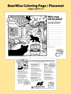 "What's wrong with this picture?" BearWise Coloring Page / Placemat